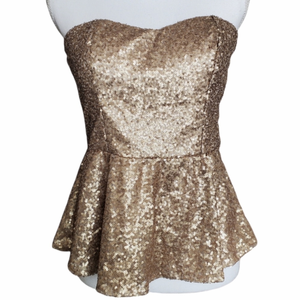 Rue 21 Gold Sequin Peplum Tube Top